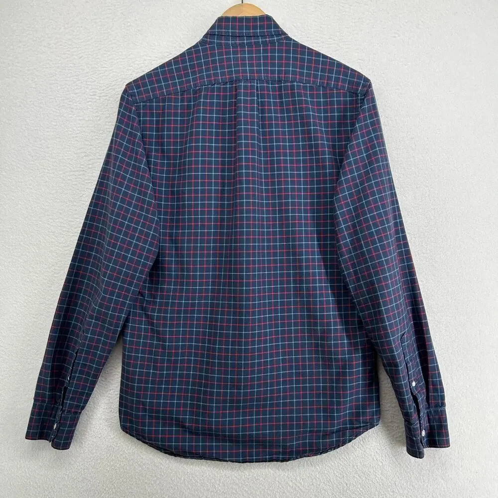 J.CREW Shirt Mens S All Cotton Oxford Slim Fit Tattersall Check Button Up Blue